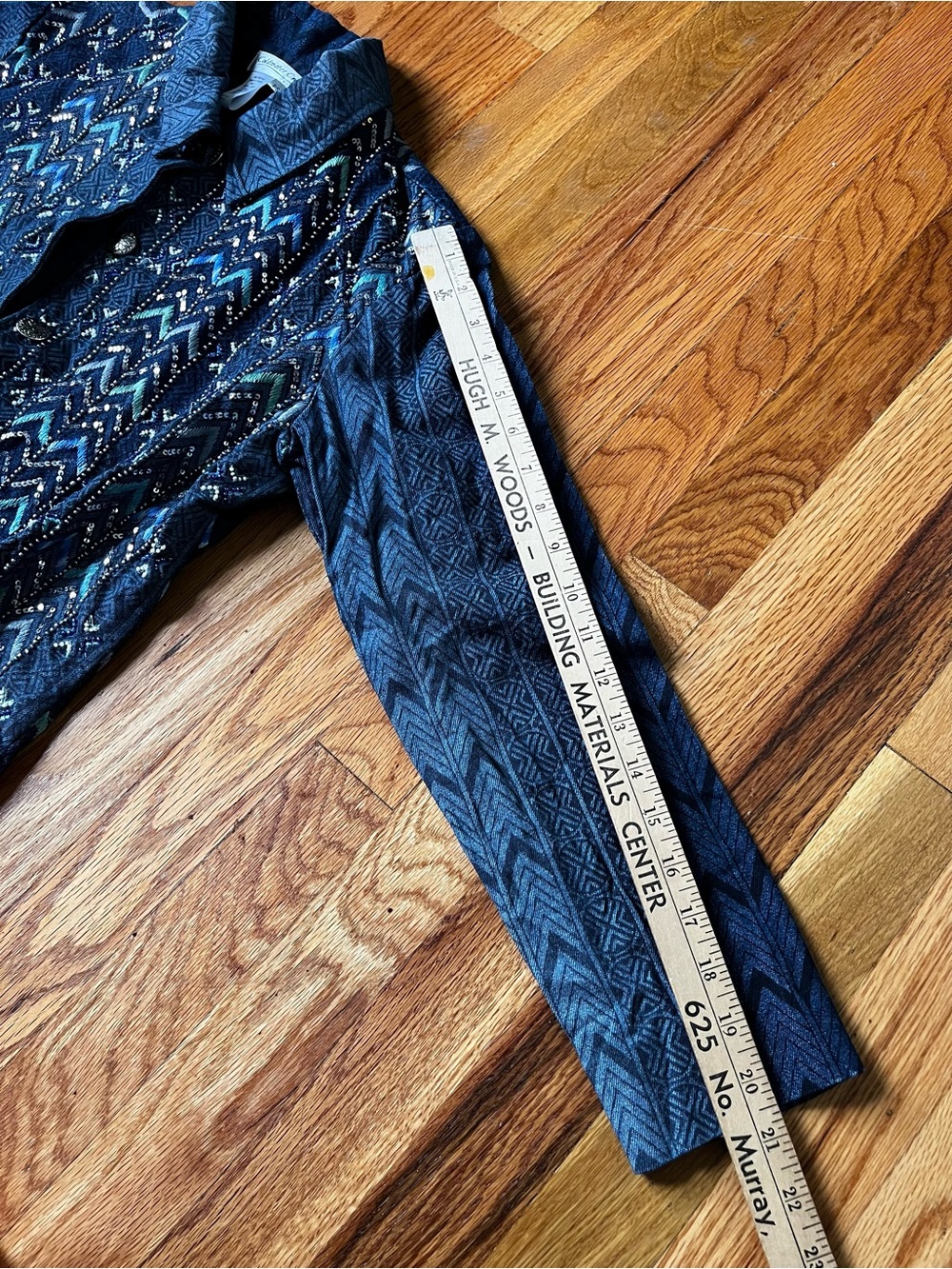 Textured Blue Patterned Button-Front Jacket - Picture 4 of 6